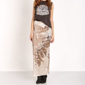 LINE & DOT MAXI SKIRT ROSE GOLD SEQUIN METALLIC